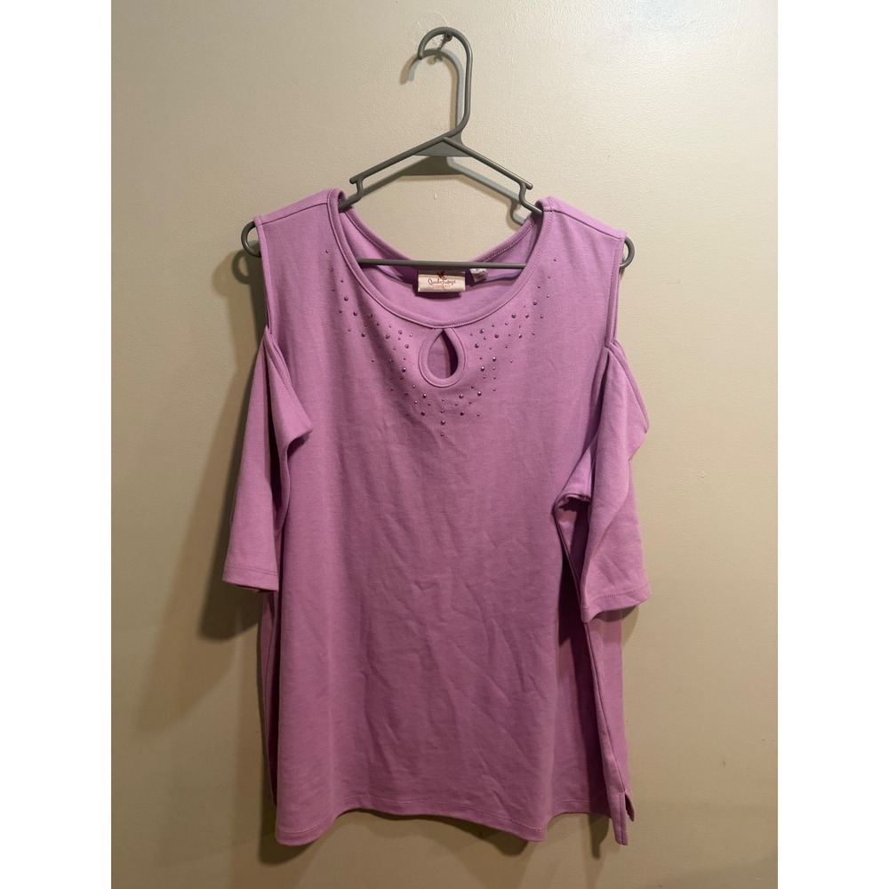 Quacker‎ Factory Lavender Cold Shoulder Rhinestone Keyhole Top Purple XL